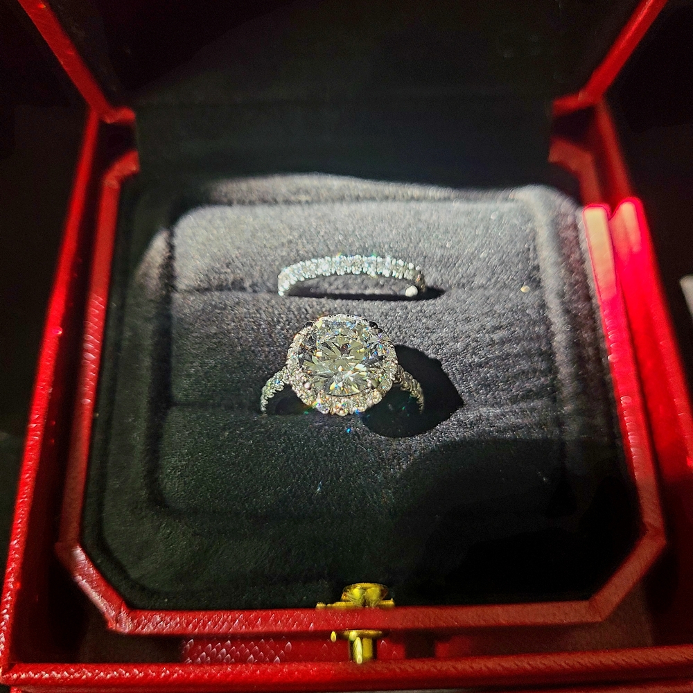 3 CT E VS1 Platinum Lab Grown Diamond Engagement Ring Set Halo